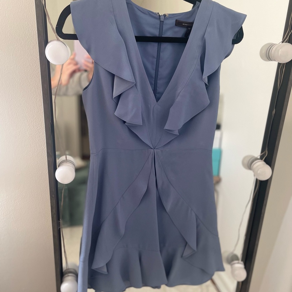 Blue ruffle mini BCBG dress. Size 4.